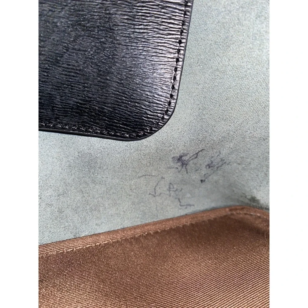 Lauren Ralph Lauren Purse Bag Satchel Black Leather Gold Monogram Zip Medium